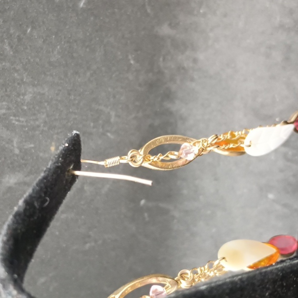Vintage Gold Tone Beaded Charm Chain Dangle Earrings - Picture 4 of 4